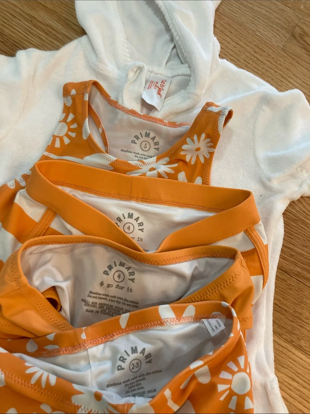 Primary Orange Swim Separates with White Hooded Coverup